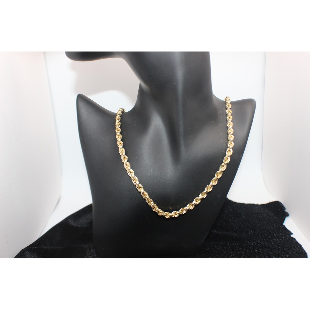10K Yellow Gold Rope Chain Necklace 11.32g Peru Lobster Clasp Twisted Link 22"